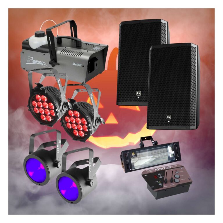 BJs Sound & Lighting Hire - Halloween Large Pack with Pair of 15inch Speakers bjs web