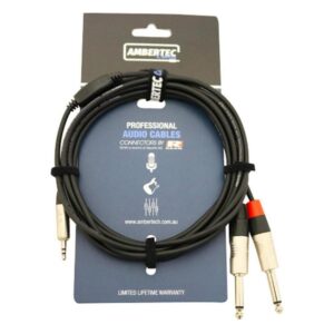 Ambertec Y cable 1.5m REAN 3.5mm TRS plug - 2 x 6.35mm TS plug