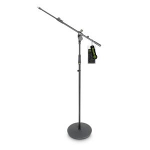 Gravity GMS2322B microphone stand w/ round base & 2 point adj tele boom
